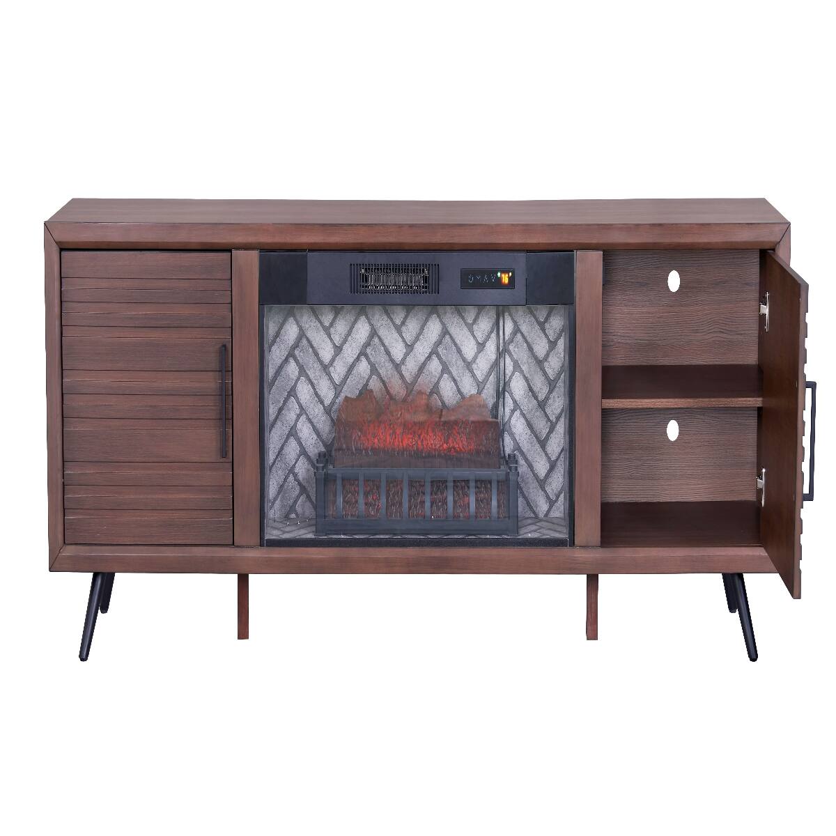 Left. Loheer - Loheer 78 inch fireplace tv stand mid century modern media console brown wood entertainment center - Brown Mix.