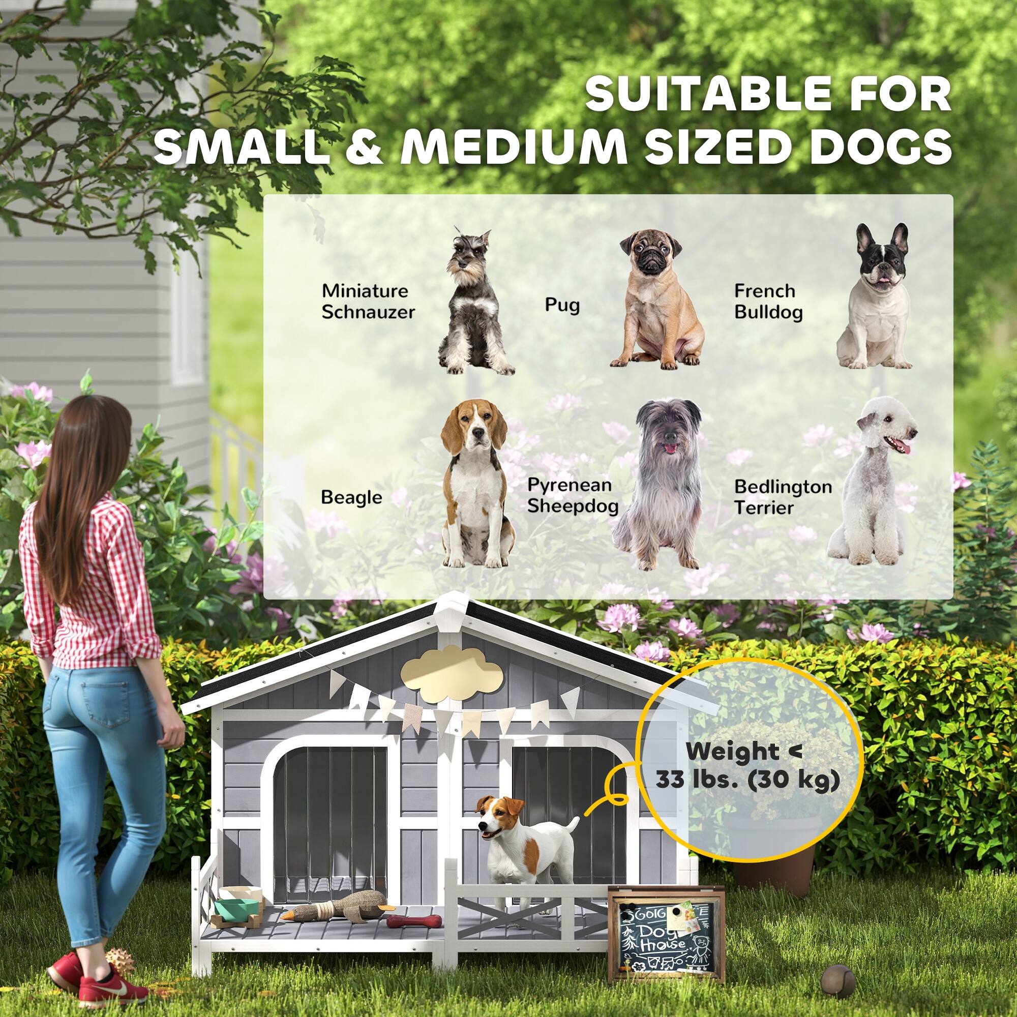 SUITABLE FOR SMALL & MEDIUM SIZED DOGS

- Miniature Schnauzer
- Pug
- French Bulldog
- Beagle
- Pyrenean Sheepdog
- Bedlington Terrier

Weight < 33 lbs. (30 kg)