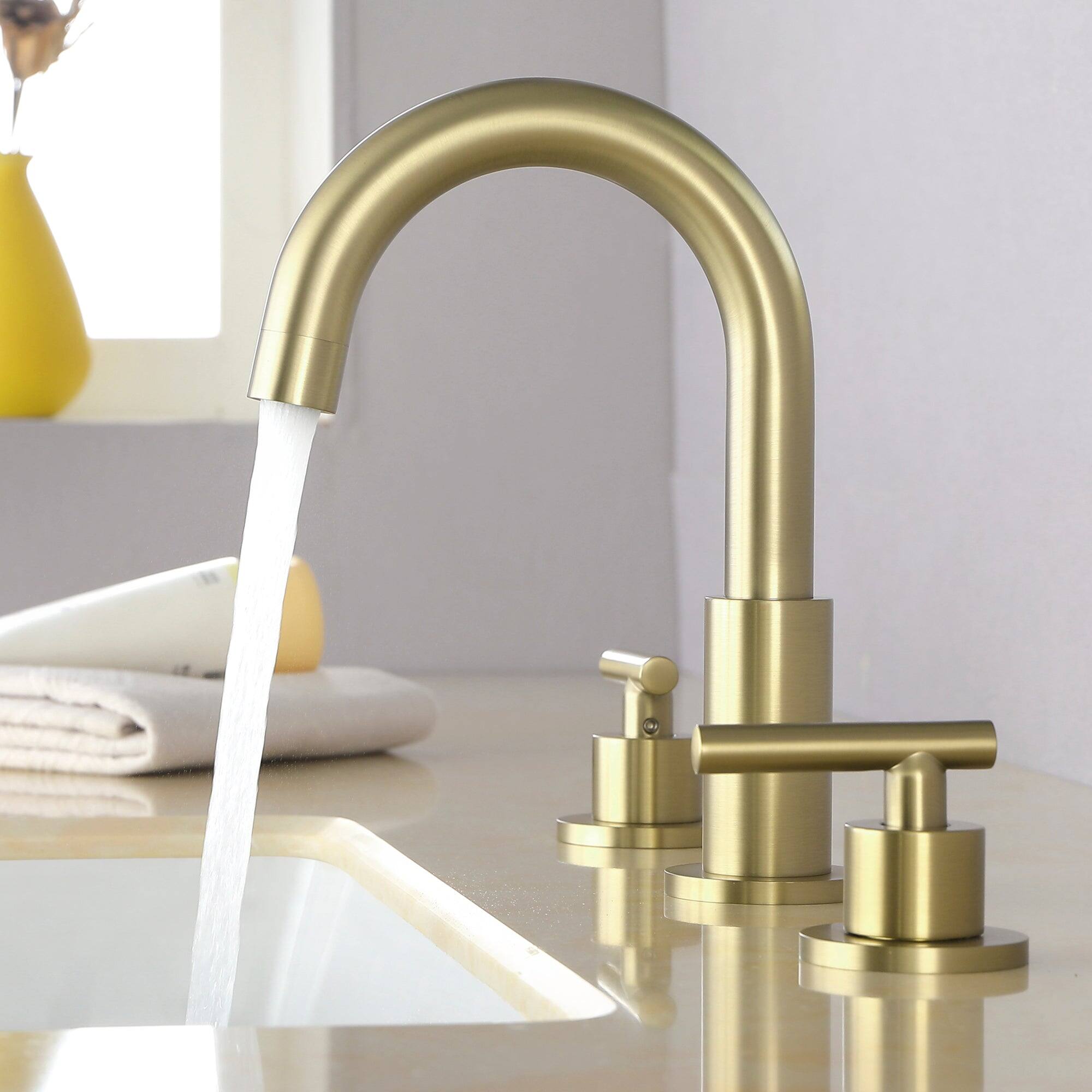 Alt View 10. Boyel Living - 8 in. Widespread 2-Handle Mid-Arc Bathroom Faucet with Valve and cUPC Water Supply Lines - Brushed Gold.