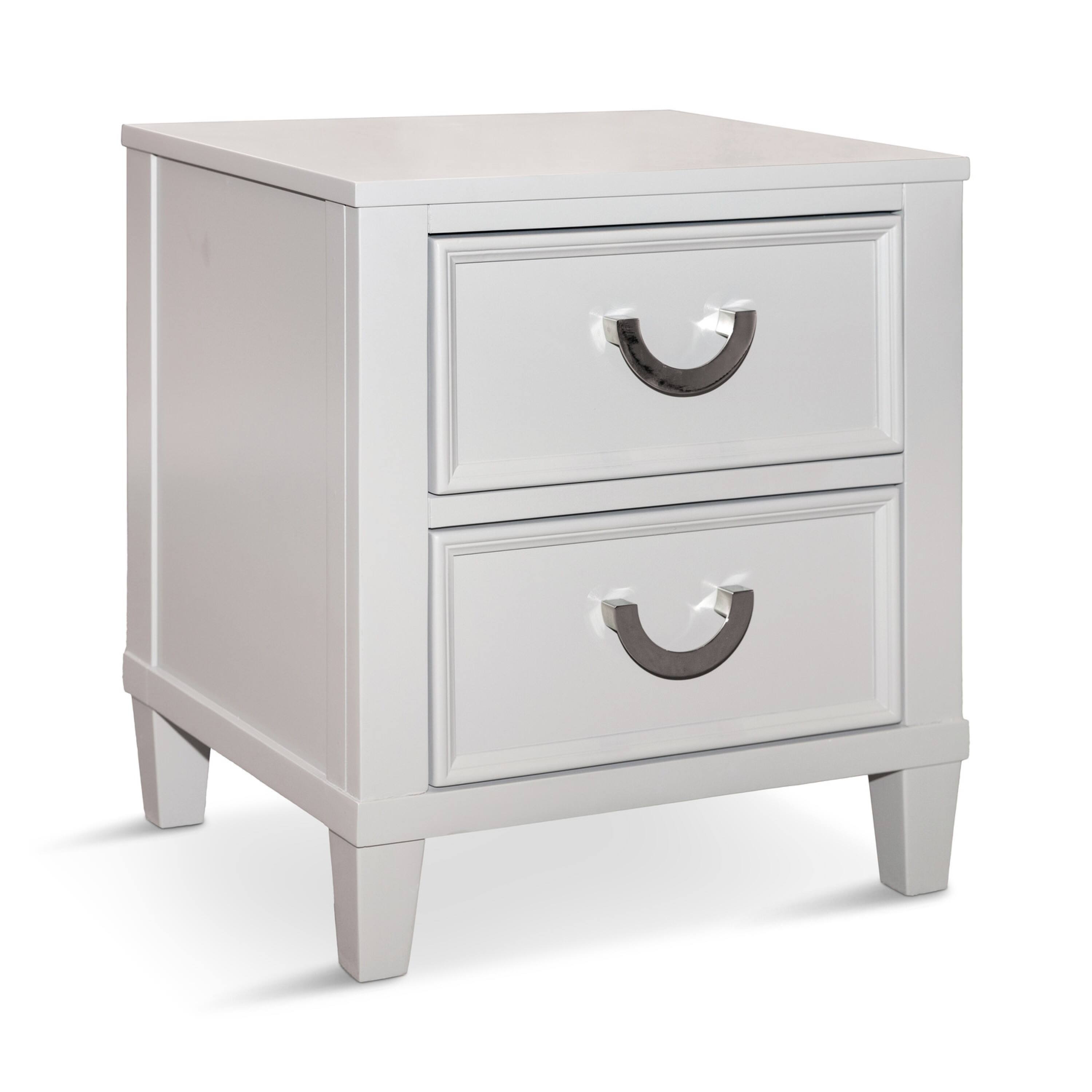 Front. Manhattan Lane - Kiki Nightstand with 2 Drawers, Chrome Metal, White Wood - White.