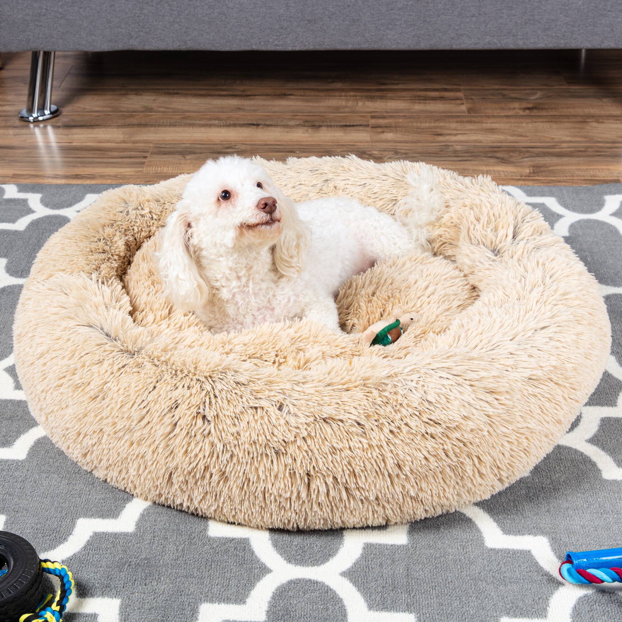 Alt View 2. Best Choice Products - Best Choice Products 36in Dog Bed Self-Warming Plush Shag Fur Donut Calming Pet Bed Cuddler - Brown - Brown.