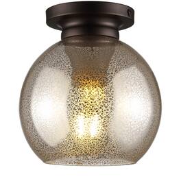 Jonathan Y - Atlas 7.75" Metal/Glass LED Flush Mount, Mercury Silver/Oil Rubbed Bronze - Mercury Glass/Oil Rubbed Bronze