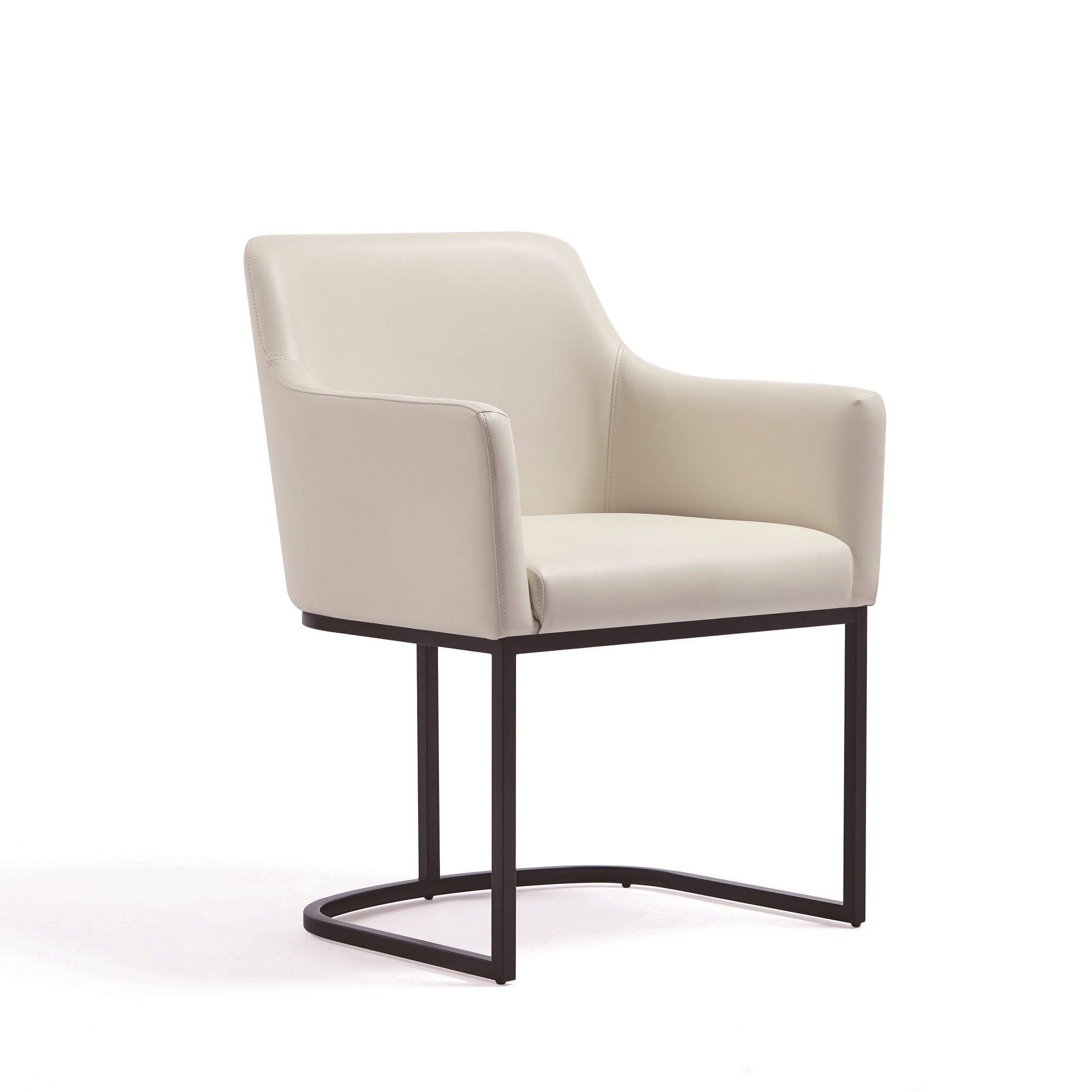 Alt View 1. Manhattan Comfort - Serena Modern Metal Vegan Leather Dining Chair with Arms - Ivory.