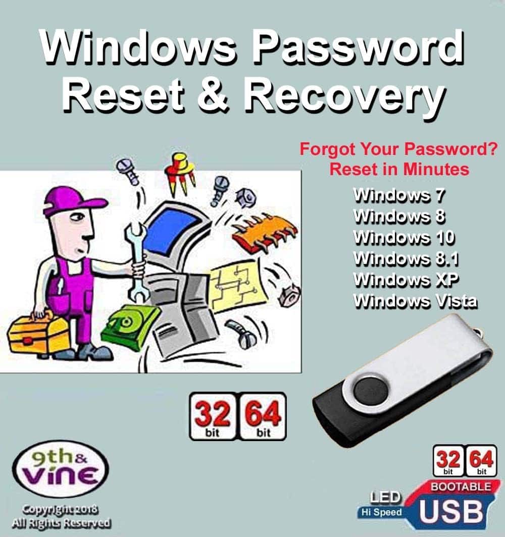 Computer Werx - 5 in 1 Bootable Password Recovery Reset Suite 32/64 Bit USB - Windows