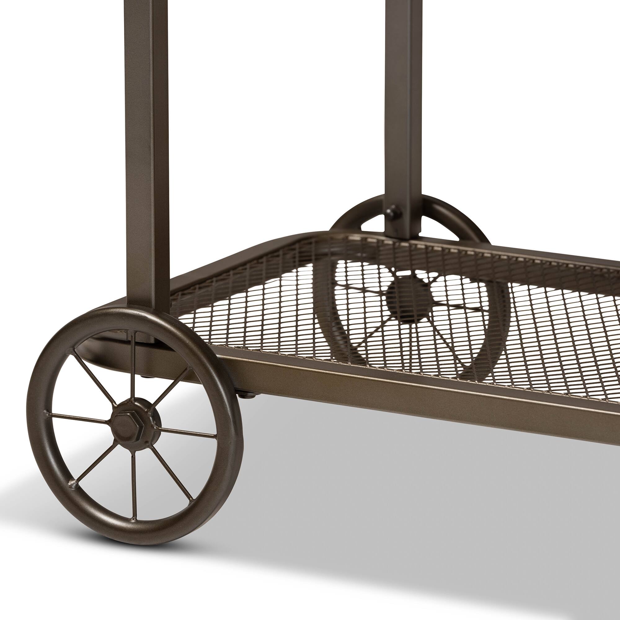 Back. Baxton Studio - Terence Vintage Rustic Industrial Finished Wood and Finished Metal Wheeled Console Table - Natural/Black.