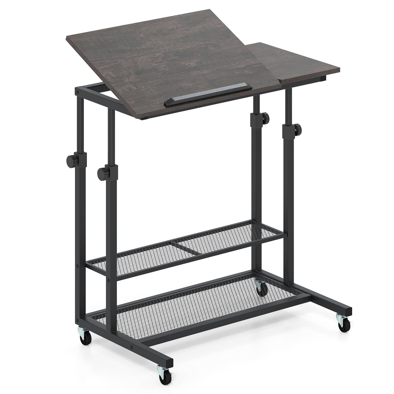 Ecooso - Mobile Standing Desk, Height Adjustable, Tilting Desktop, Rolling Sit-Stand Workstation - Black
