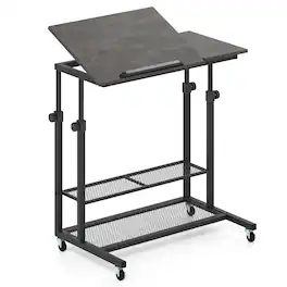 Ecooso - Mobile Standing Desk, Height Adjustable, Tilting Desktop, Rolling Sit-Stand Workstation - Black