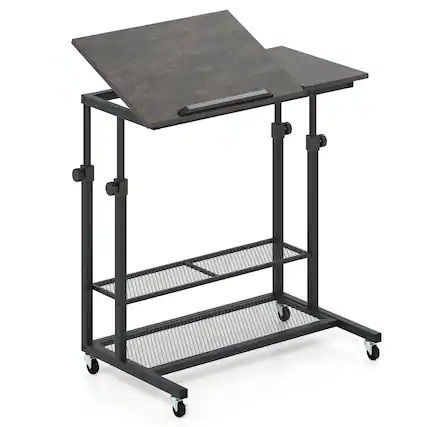 Front. Ecooso - Mobile Standing Desk, Height Adjustable, Tilting Desktop, Rolling Sit-Stand Workstation - Black.
