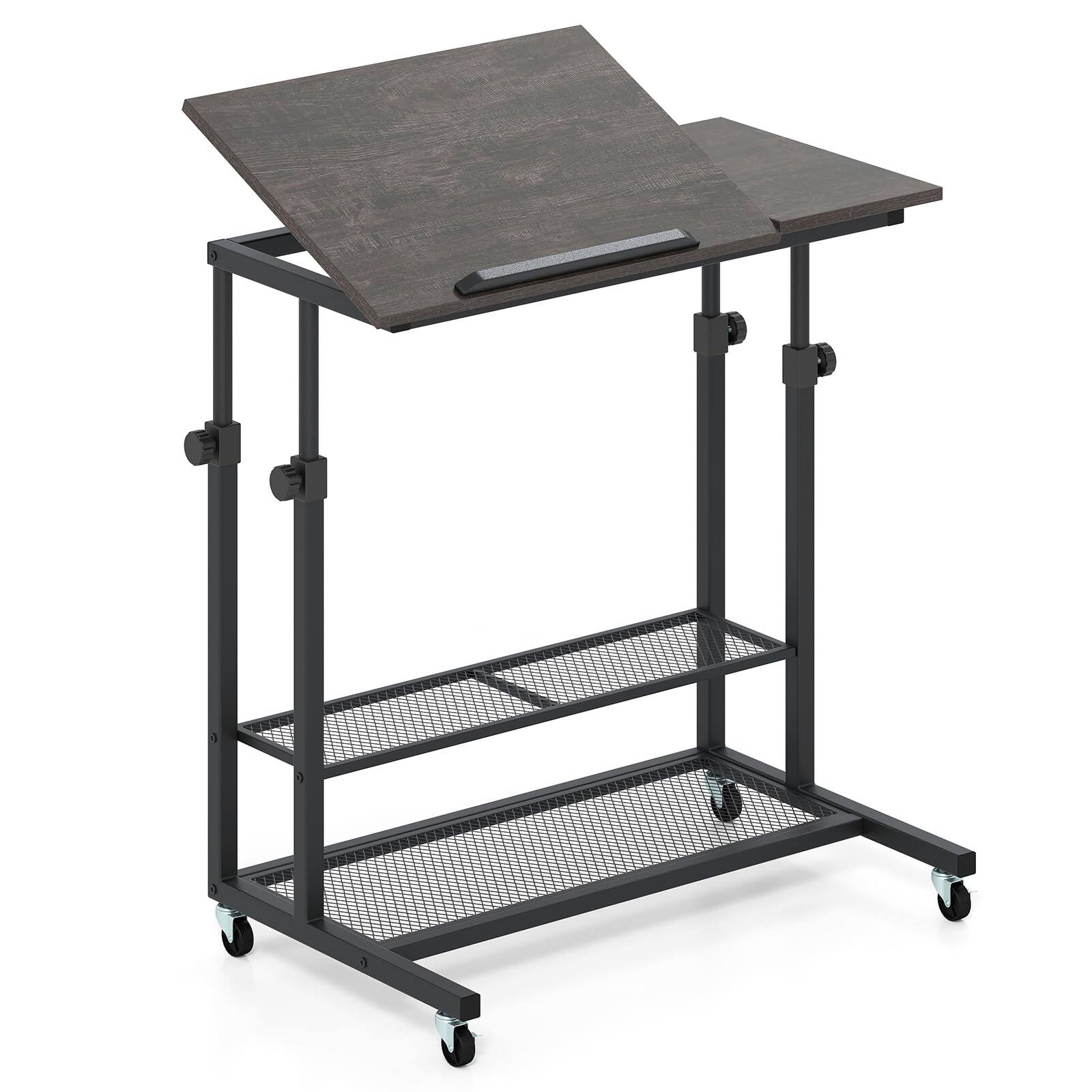 Front. Ecooso - Mobile Standing Desk, Height Adjustable, Tilting Desktop, Rolling Sit-Stand Workstation - Black.
