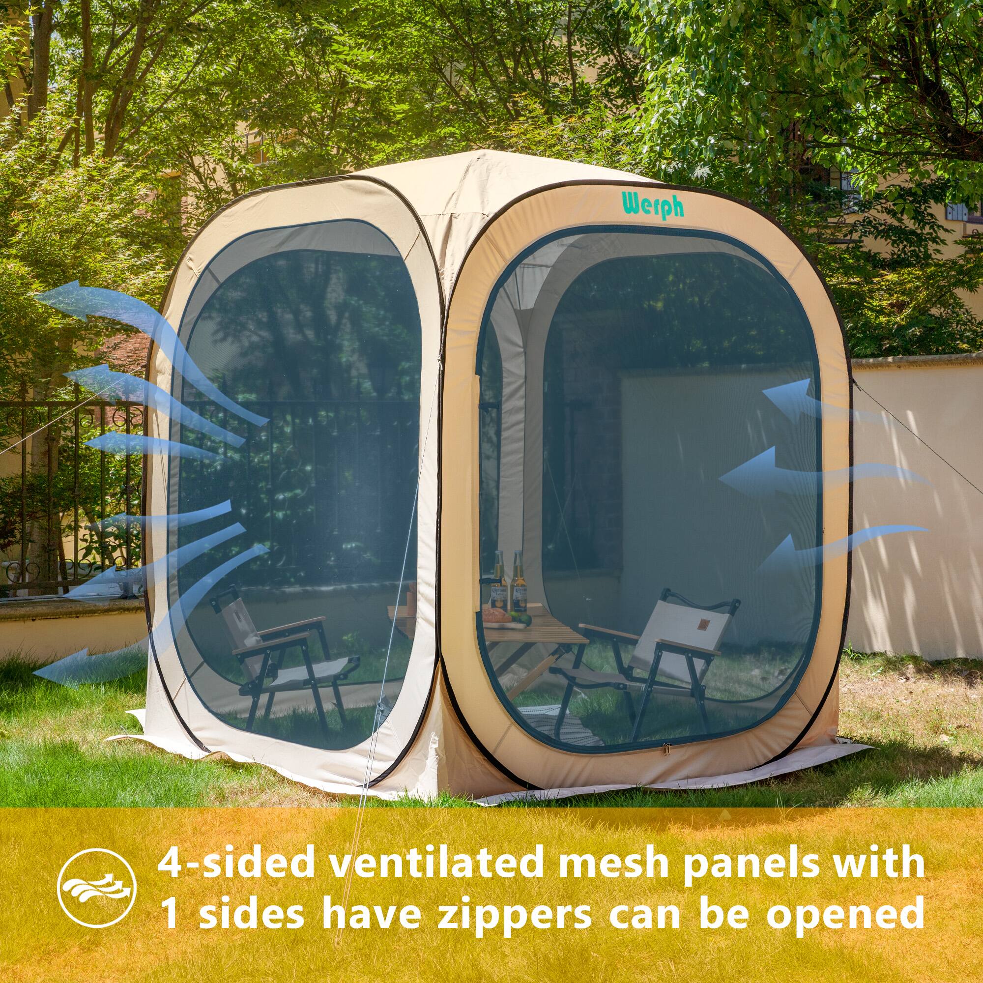 4-sided ventilated mesh panels with 1 side have zippers can be opened