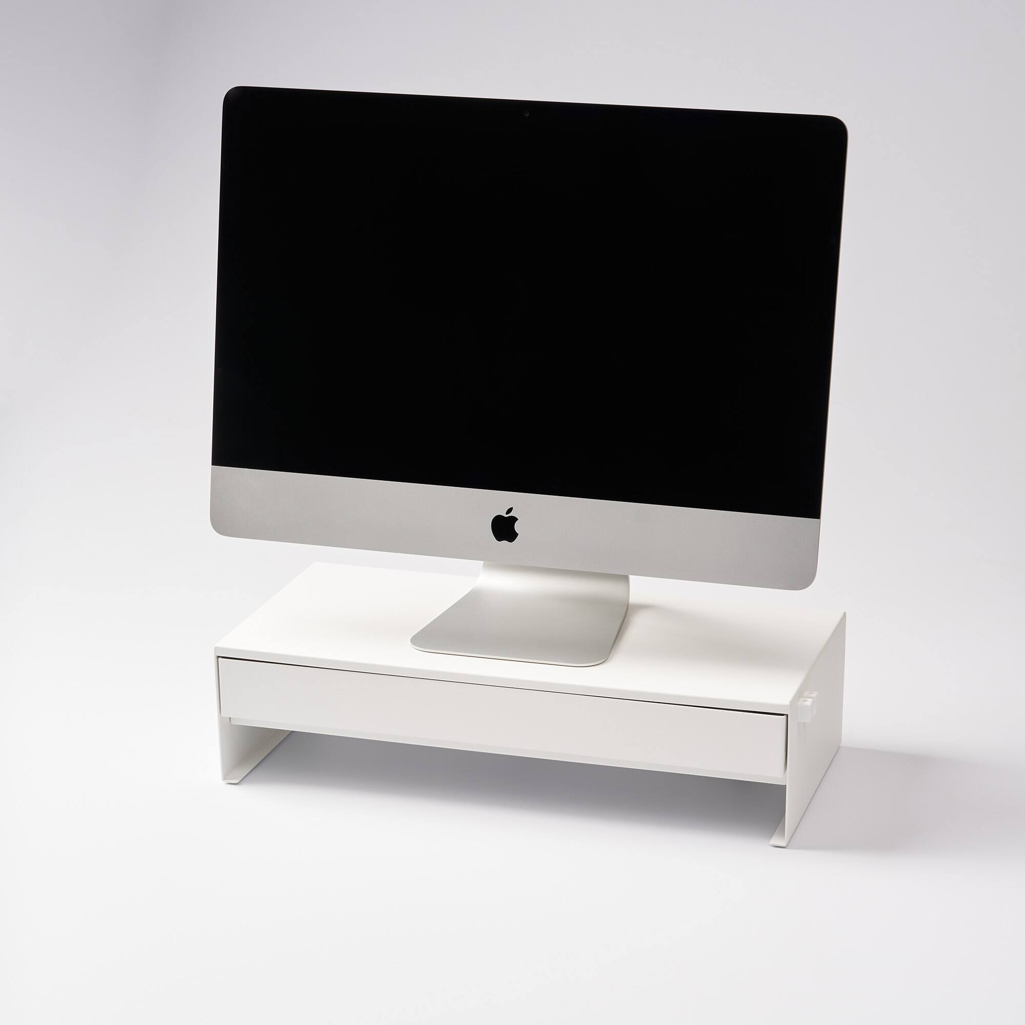 Alt View 4. Yamazaki Home - Monitor Stand With Drawer - Steel - White.