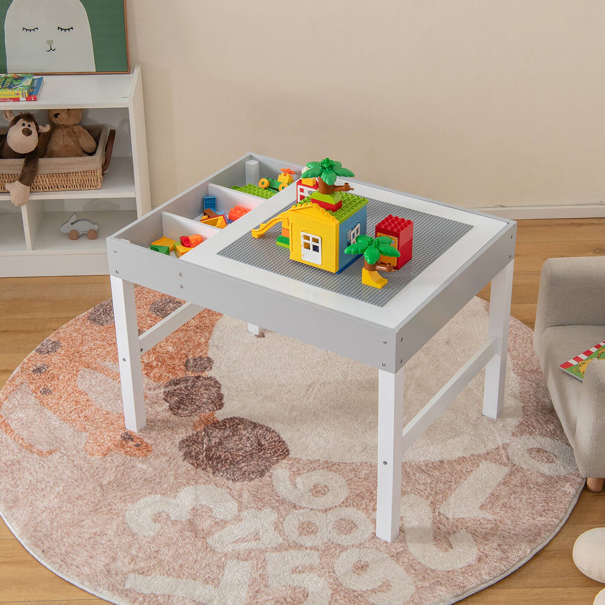 Alt View 2. Gymax - Gymax Kids Multi Activity Play Table 3 in 1 Wooden Building Block Desk w/ Storage Gift - White.