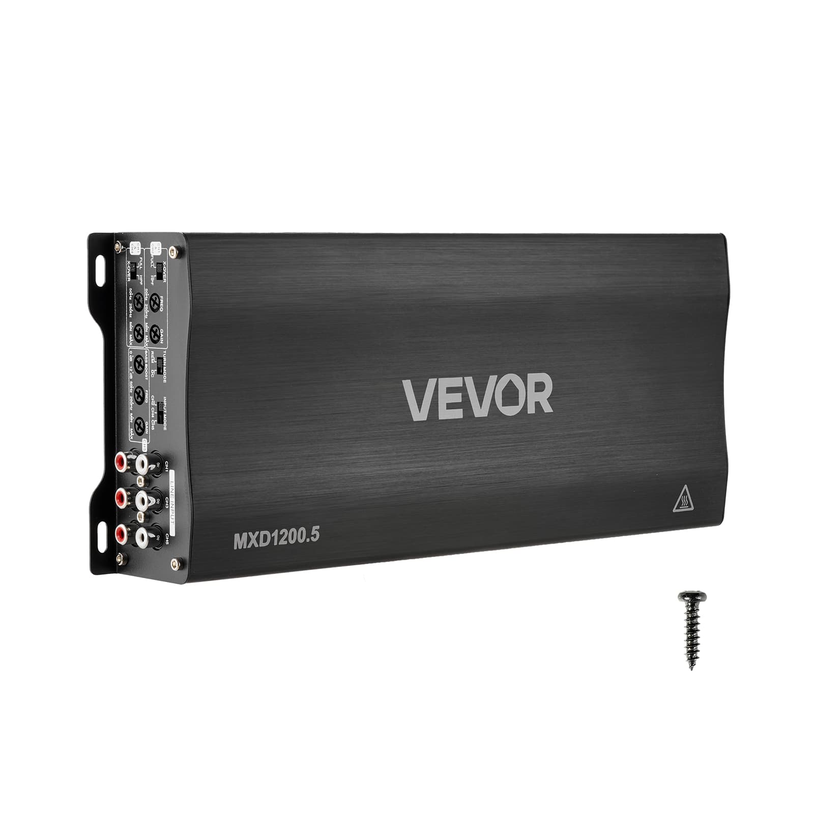 VEVOR - 5 Channel Car Audio Amplifier Bridgeable Class D Full Range Amp Max Power 4 x 100W @ 4 Ohm / 4 x 200W @ 2 Ohm - Brushed Black