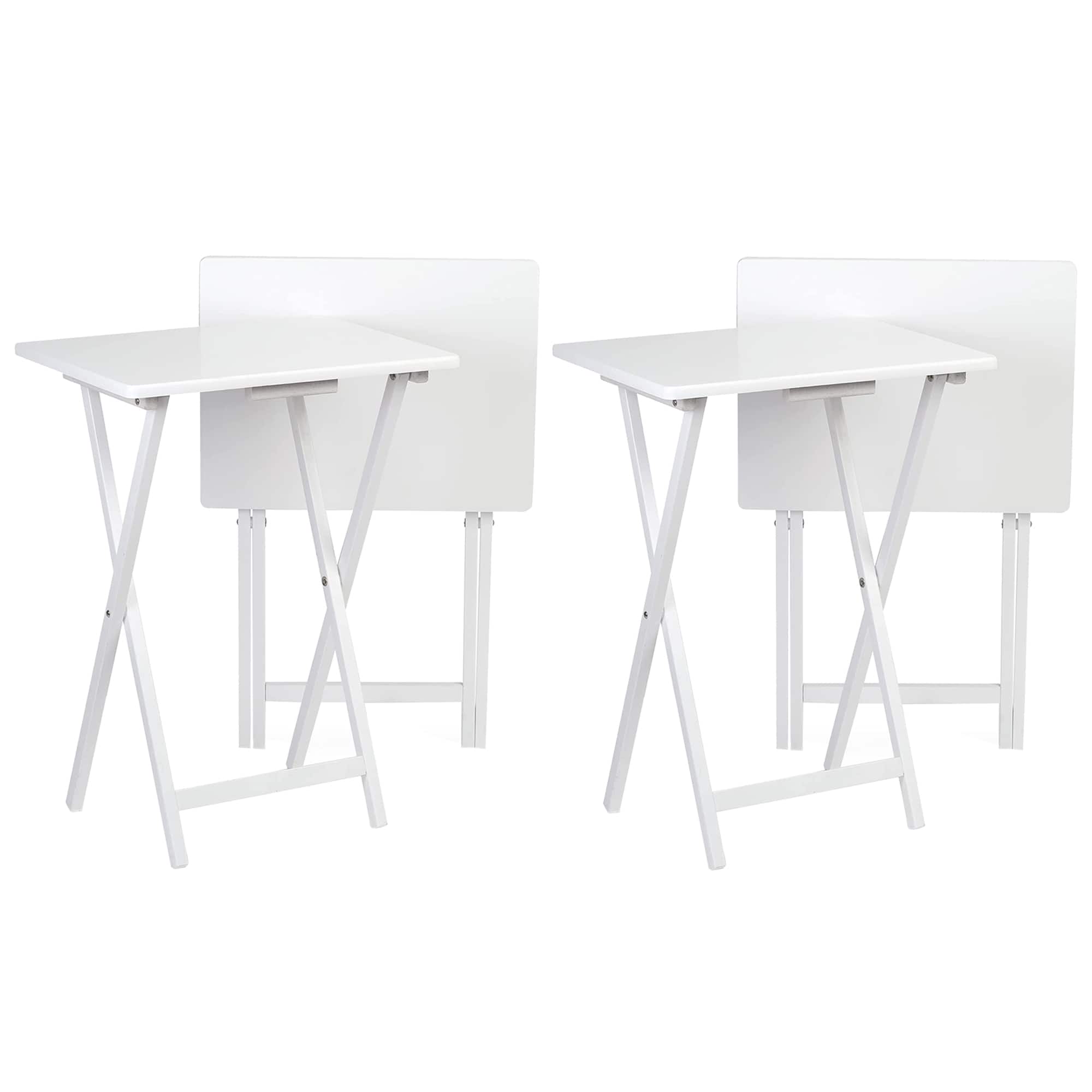 PJ Wood - Portable Folding TV Snack Tray Table Desk Stand, (4 Piece Set) - White