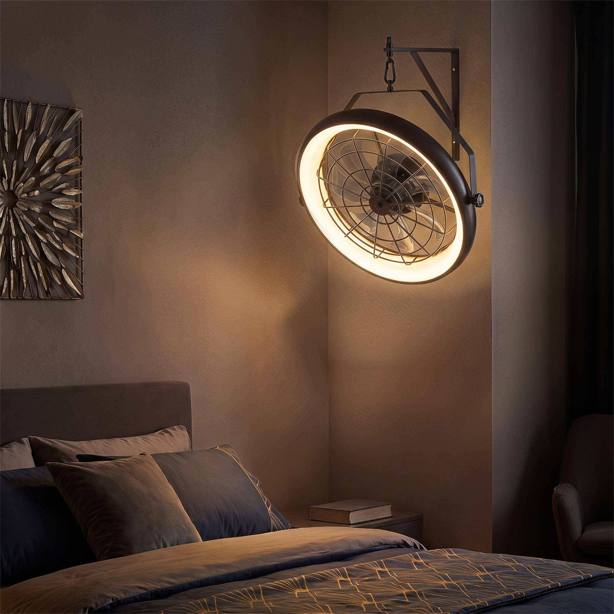 Alt View 1. Boyel Living - 20” Wall Mounted Fan with Dimmable LED Light and 6 Wind Speeds-Black.