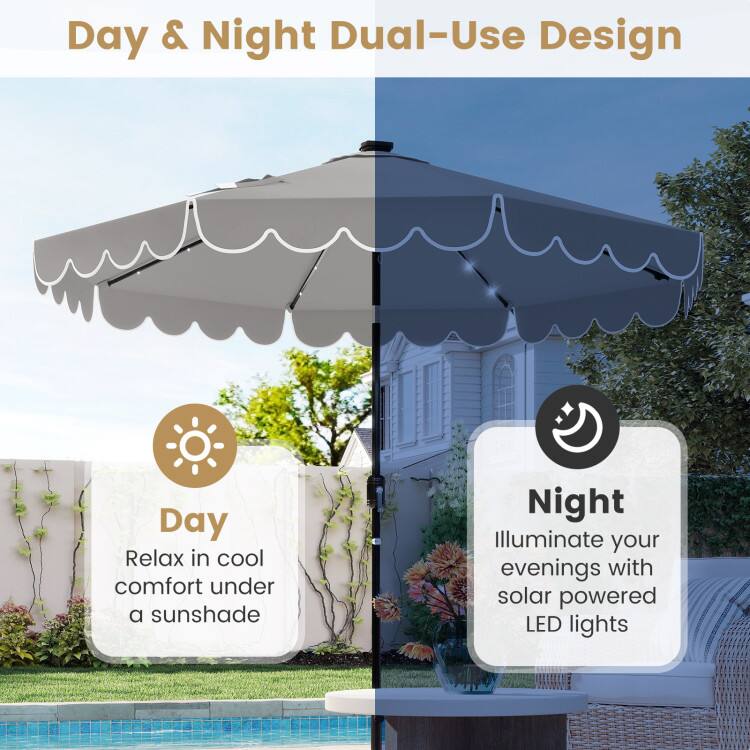 Day & Night Dual-Use Design

Day
Relax in cool comfort under a sunshade

Night
Illuminate your evenings with solar powered LED lights