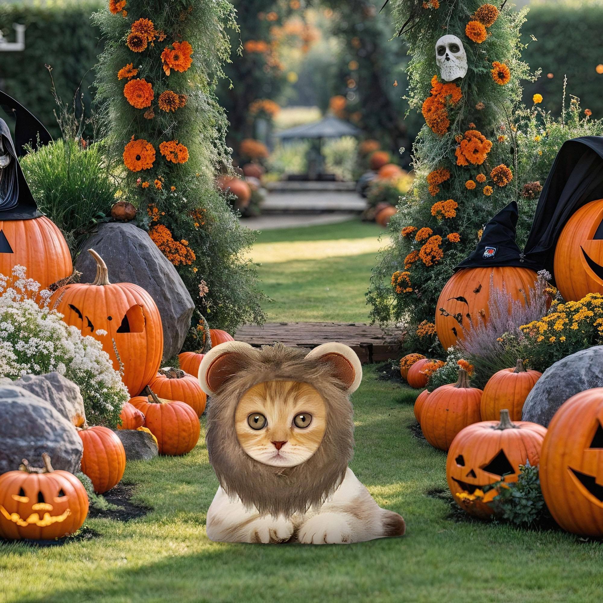 Alt View 1. Funworld - Lion Hood Pet Costume | XS - Brown.