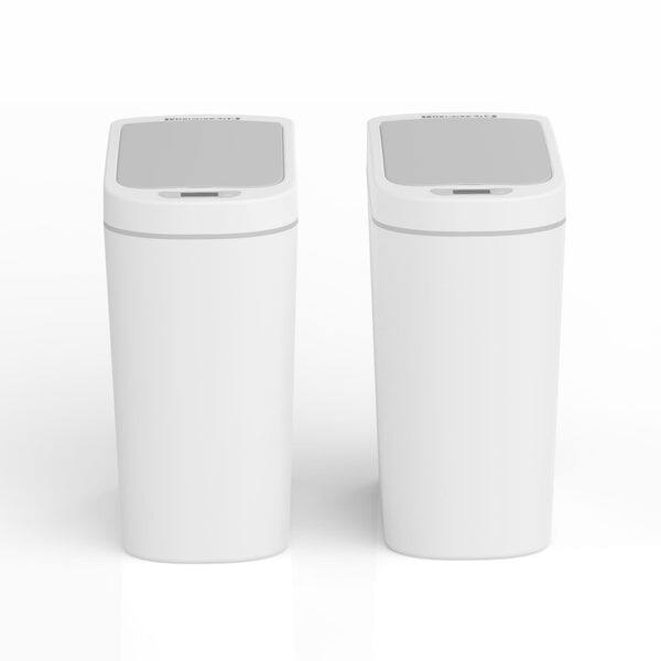 Left. Nine Stars - Pair of 1.85 Gallon Trash Bin ABS Slim Bathroom Motion Sensor Trash Can.