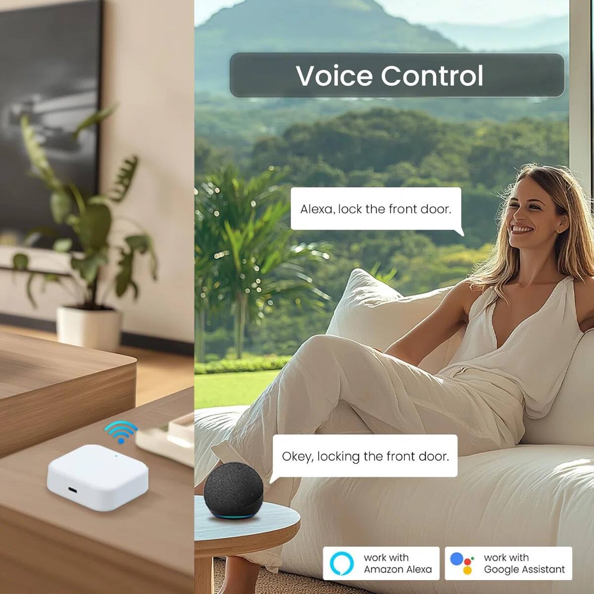 Voice Control

Alexa, lock the front door.

Okay, locking the front door.

Work with Amazon Alexa

Work with Google Assistant