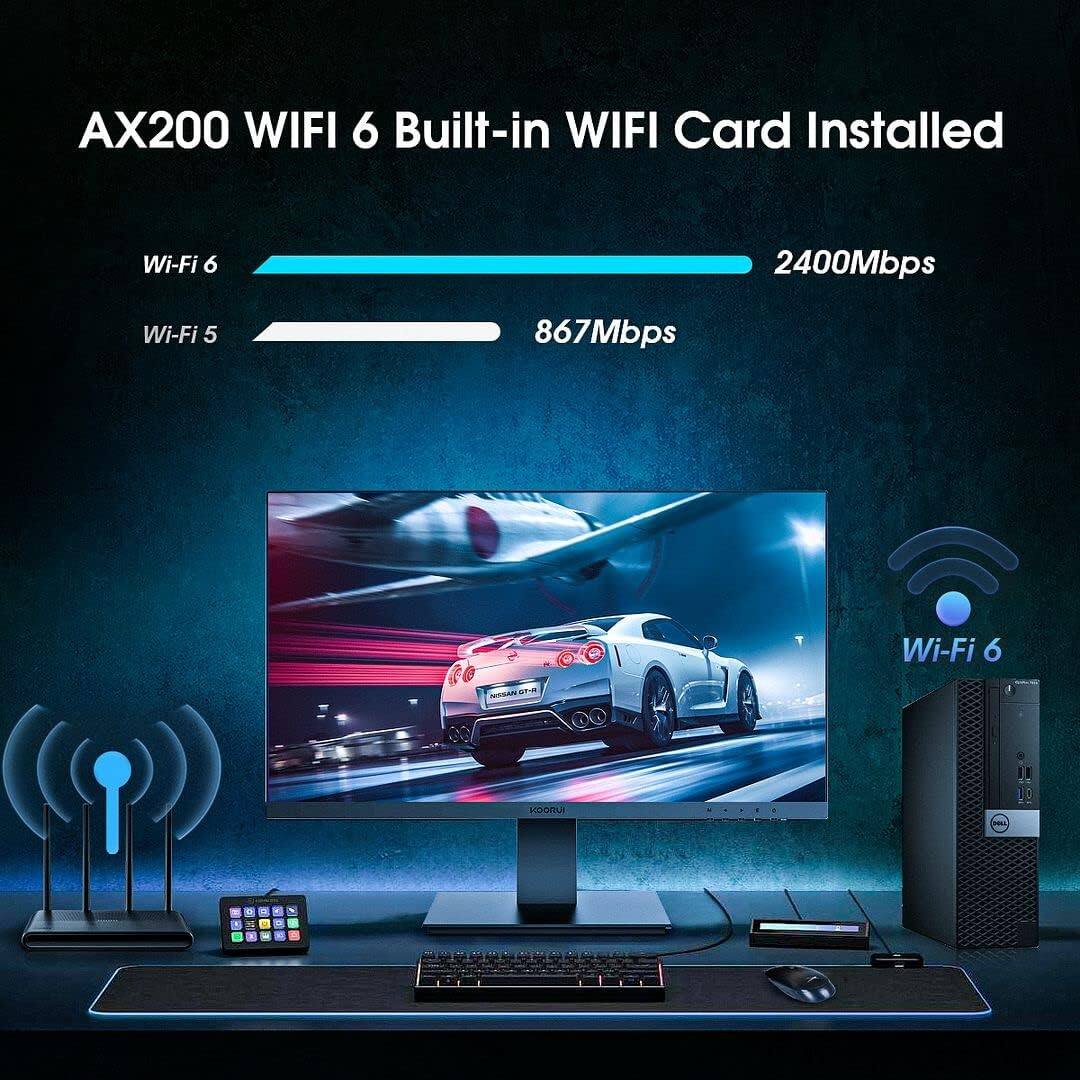 AX200 WIFI 6 Built-in WIFI Card Installed

Wi-Fi 6: 2400Mbps  
Wi-Fi 5: 867Mbps