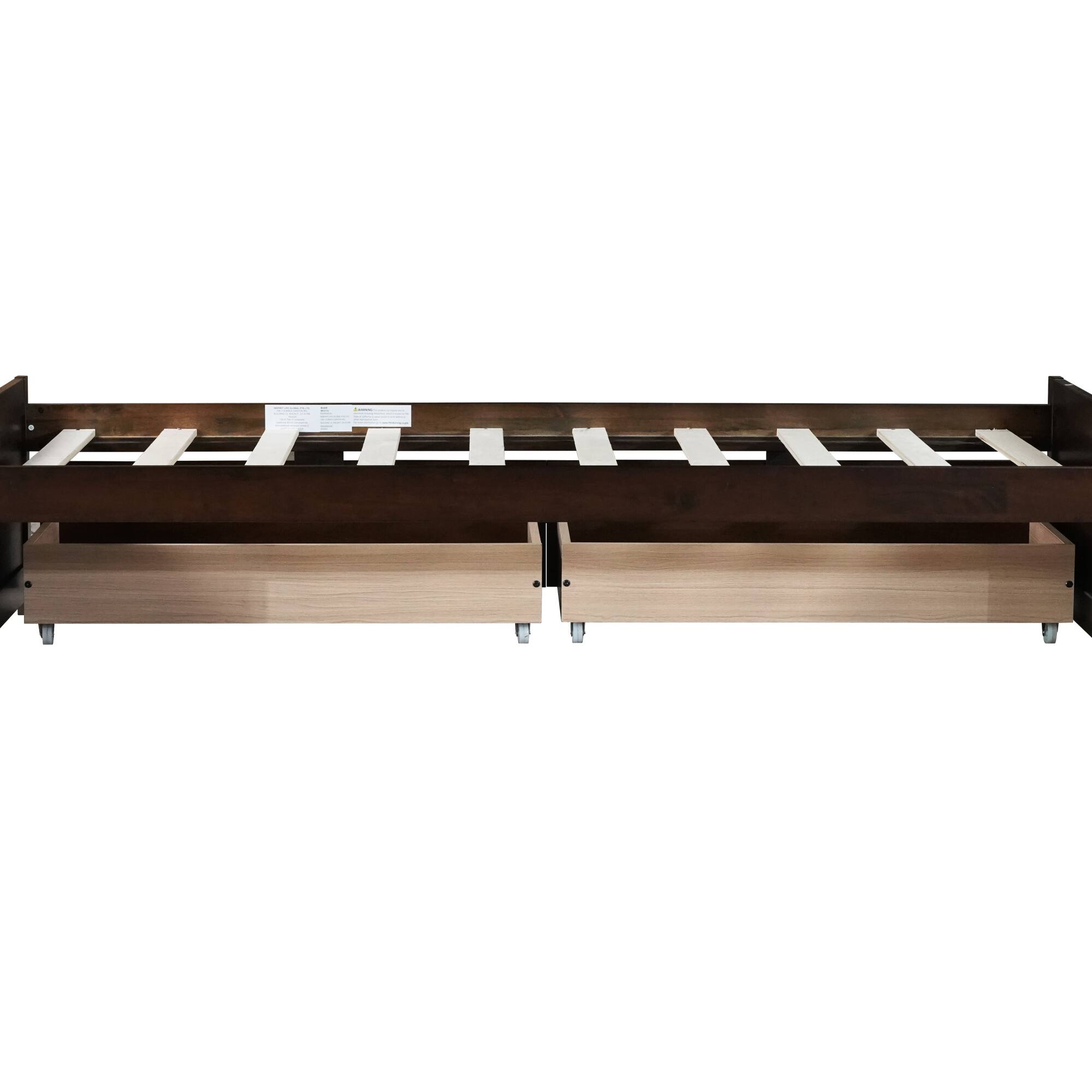 Back. GOODSILO - Twin Size Platform Bed with Two Underbed Storage Drawers for Space-Saving Bedroom Organization - Espresso.