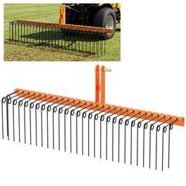 Gymax - 72''Pine Straw Rake Tow Behind Landscape Rake w/ 30 Metal Coil Tines for Grass Black - Orange
