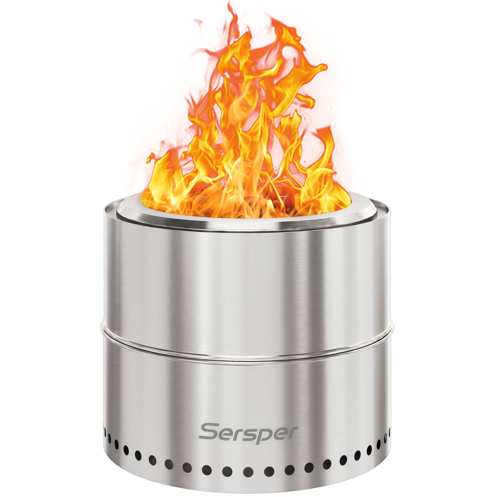 Front. Sersper - Portable Smokeless Fire Pit Supports Multiple Fuel Types - Silver.