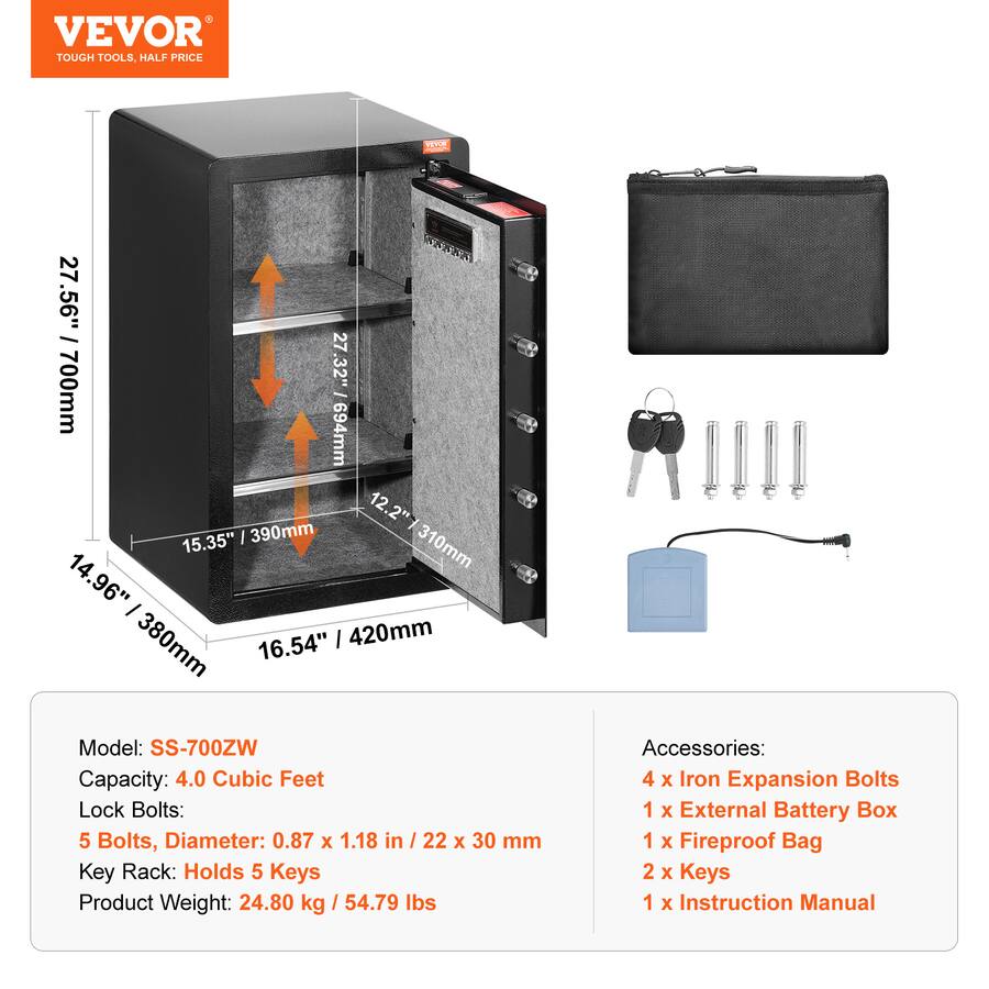 VEVOR Single Door 4.0 cu.ft Safe Box with Key Lock, Password ...