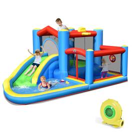 Costway - Inflatable Kids Water Slide Outdoor Indoor Slide Splash Pool with 480W Blower - Multicolor