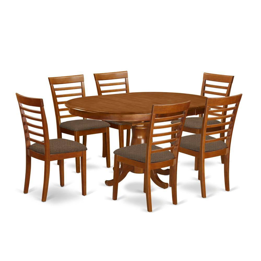 Back. East West Furniture - POML7-SBR-C 7 PC Dining room set for 6-Oval Dining Table with Leaf with 6 Dining Chairs. - Saddle Brown.