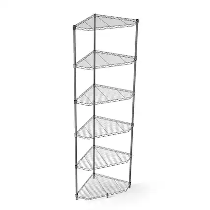 Front. COWLOWN - 6-Tier Pentagonal Corner Wire Shelving Rack Adjustable Heavy Duty Metal Storage Shelf Black - Chrome.