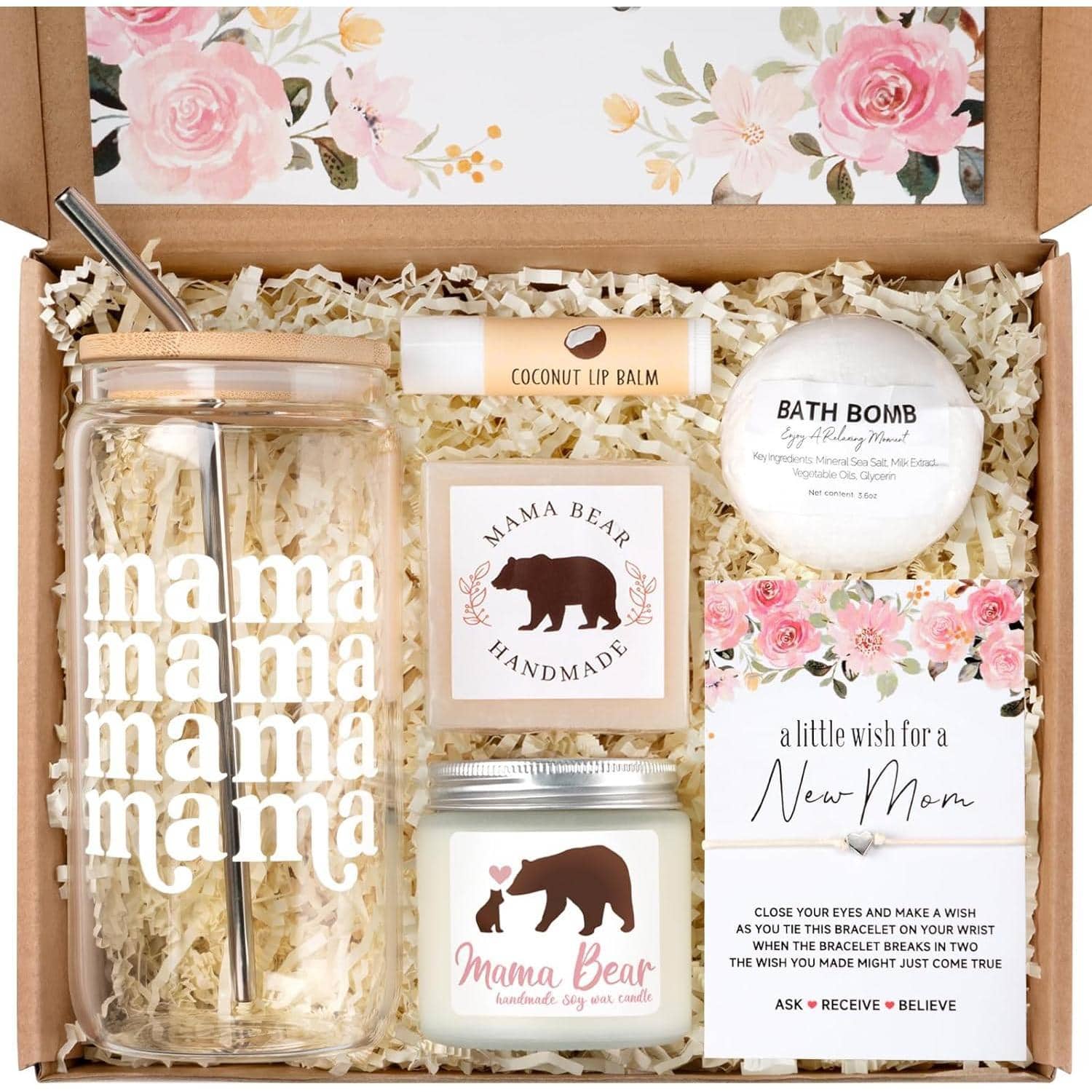 Fabibe - Mom Gifts for Women 7pcs Expecting Mother to be After Birth First Time Care Package Congrats on Present with 16 oz Mama - Default