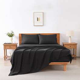 MarCielo - 3/4 Pcs Soft Solid & Embroidery Bed Sheets Set - Black