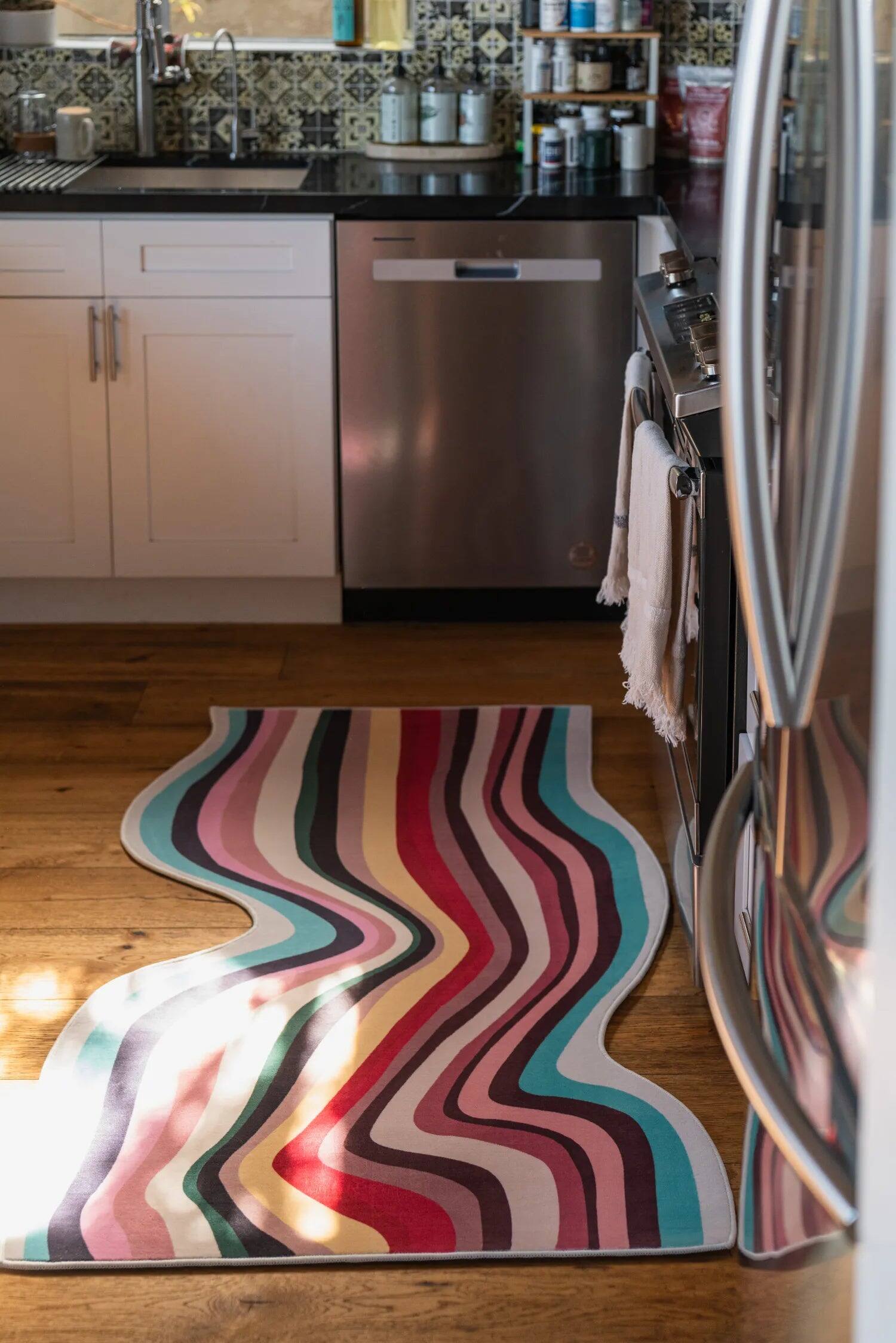 Back. Lanyspace - 3'x5' Runner Rug, Washable Rugs, Non-Slip and Tear-Resistant Soft Carpet, Irregular Multicolor Contour Runner Rug - Multicolor.
