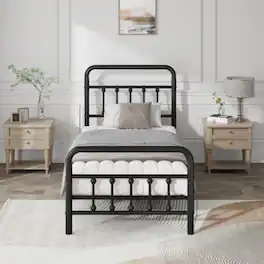 LUCKY ONE - Queen Size Platform Bed Frame with High Headboard, Heavy Duty Metal Slats, No Box Spring Needed, Under-Bed Storage - Black