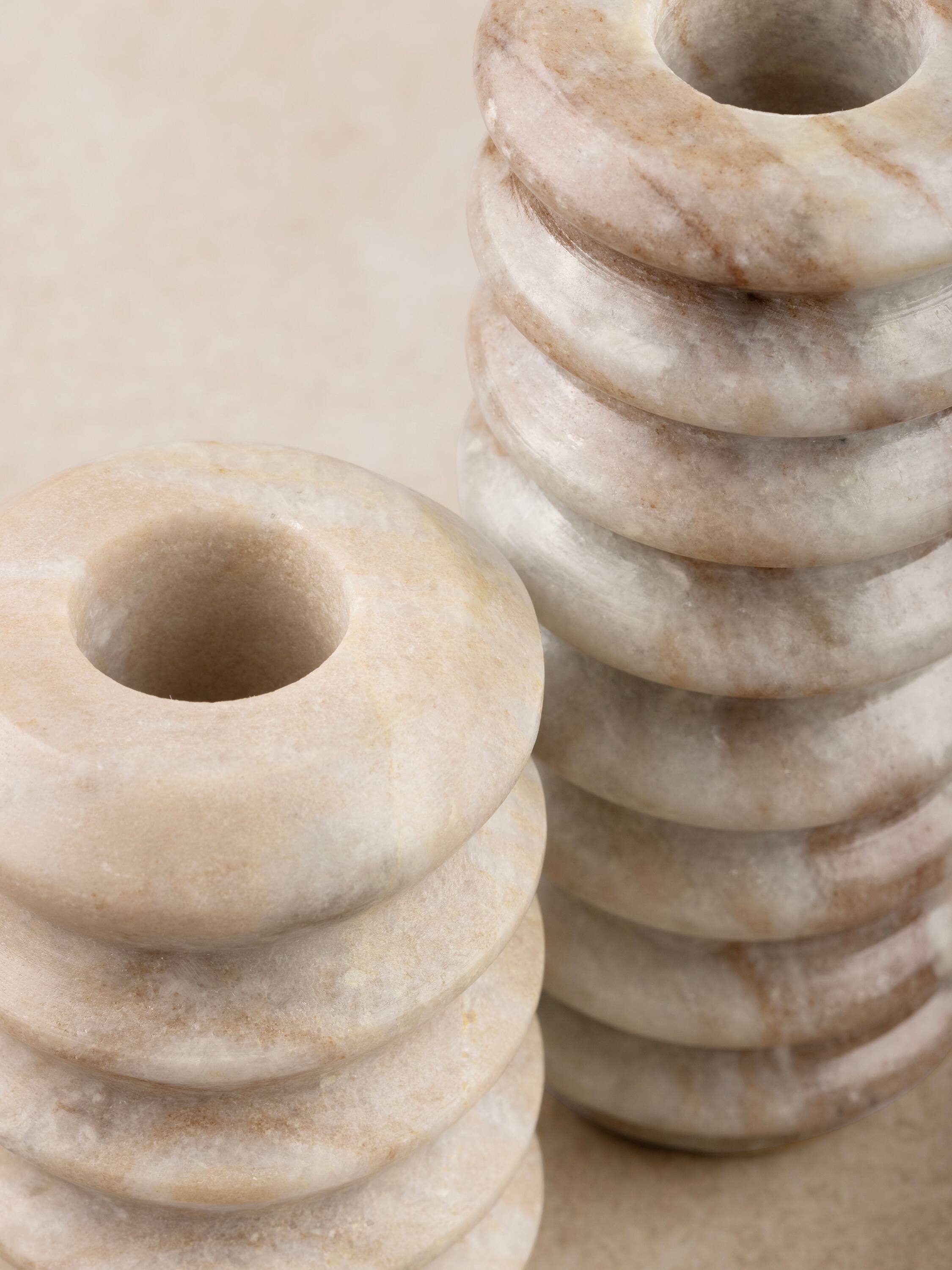 Left. GAURI KOHLI - Tracey Candle Holders - Shades of brown and beige.