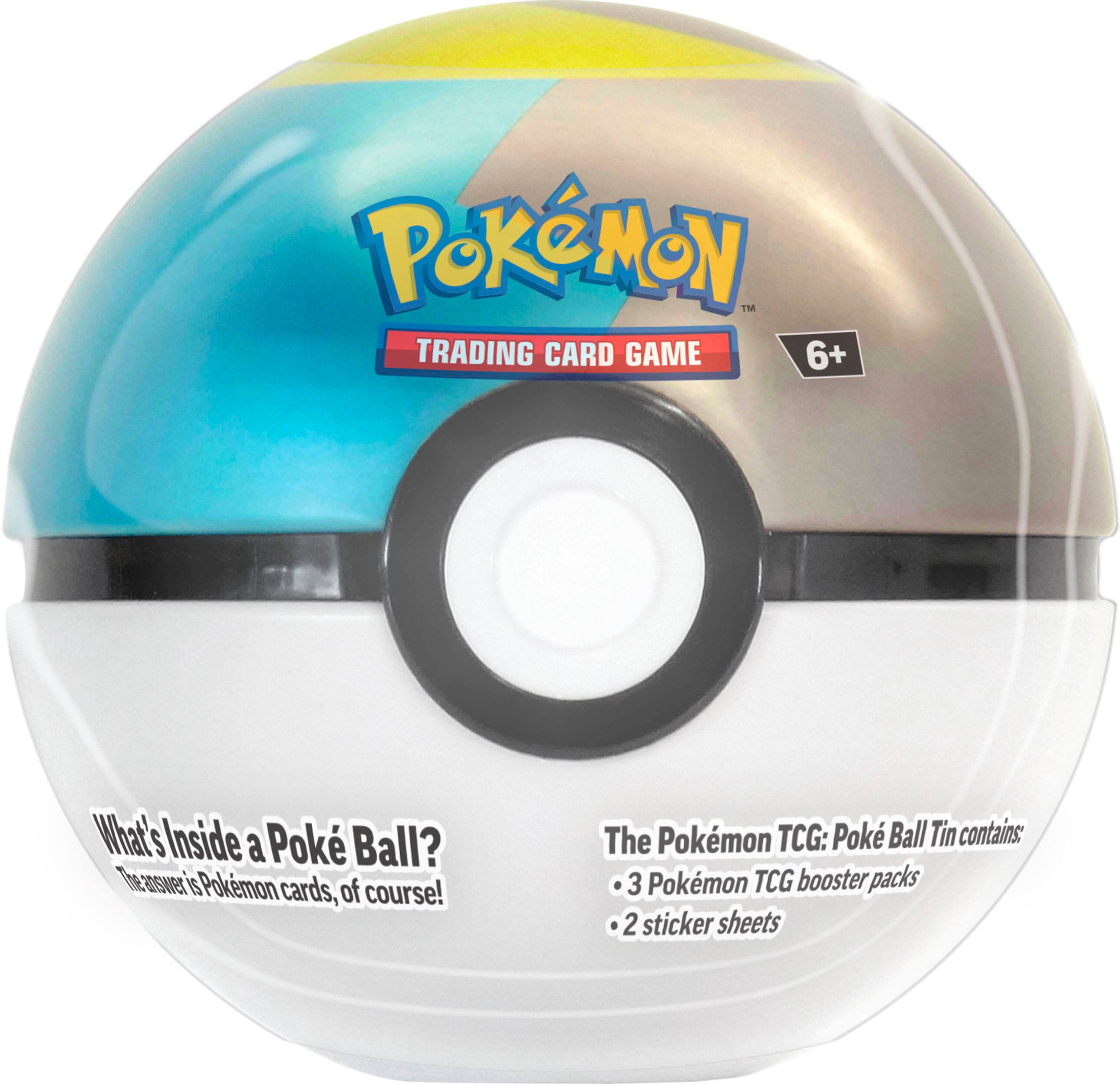 Pokemon TM TRADING CARD GAME 6+: What's Inside a Poke Ball? The answer is Pokemon cards, of course! The Pokemon TCG: Poke Ball Tin contains: 3 Pokemon TCG booster packs, 2 sticker sheets.