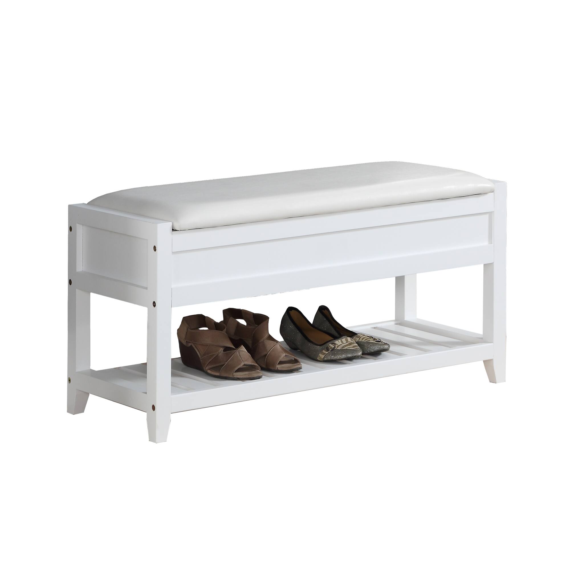 Alt View 2. GOODSILO - Entryway Seating Bench with Lift-Top Shoe Storage and Slatted Shelf in Espresso Finish - White.