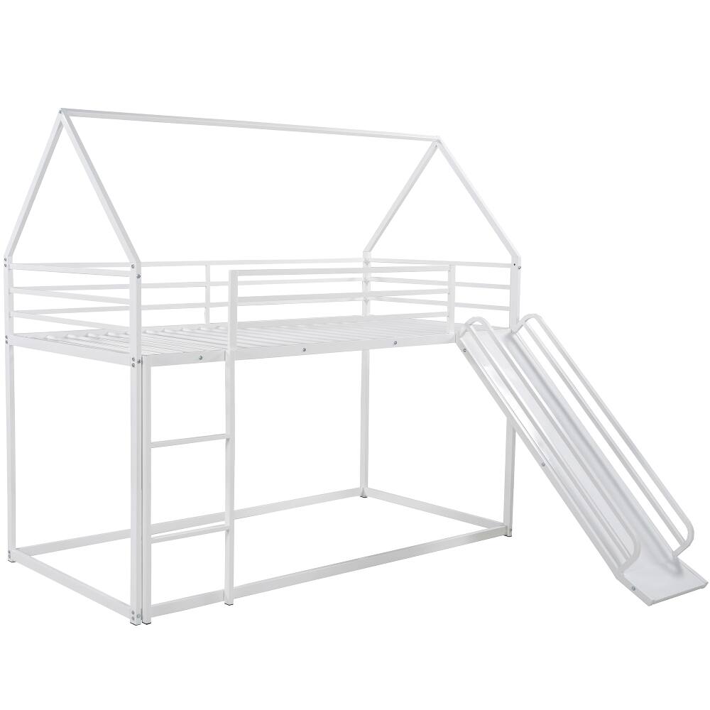 Alt View 3. Loheer - Loheer Twin over Twin House Bunk Bed with Slide White Metal Frame - White.