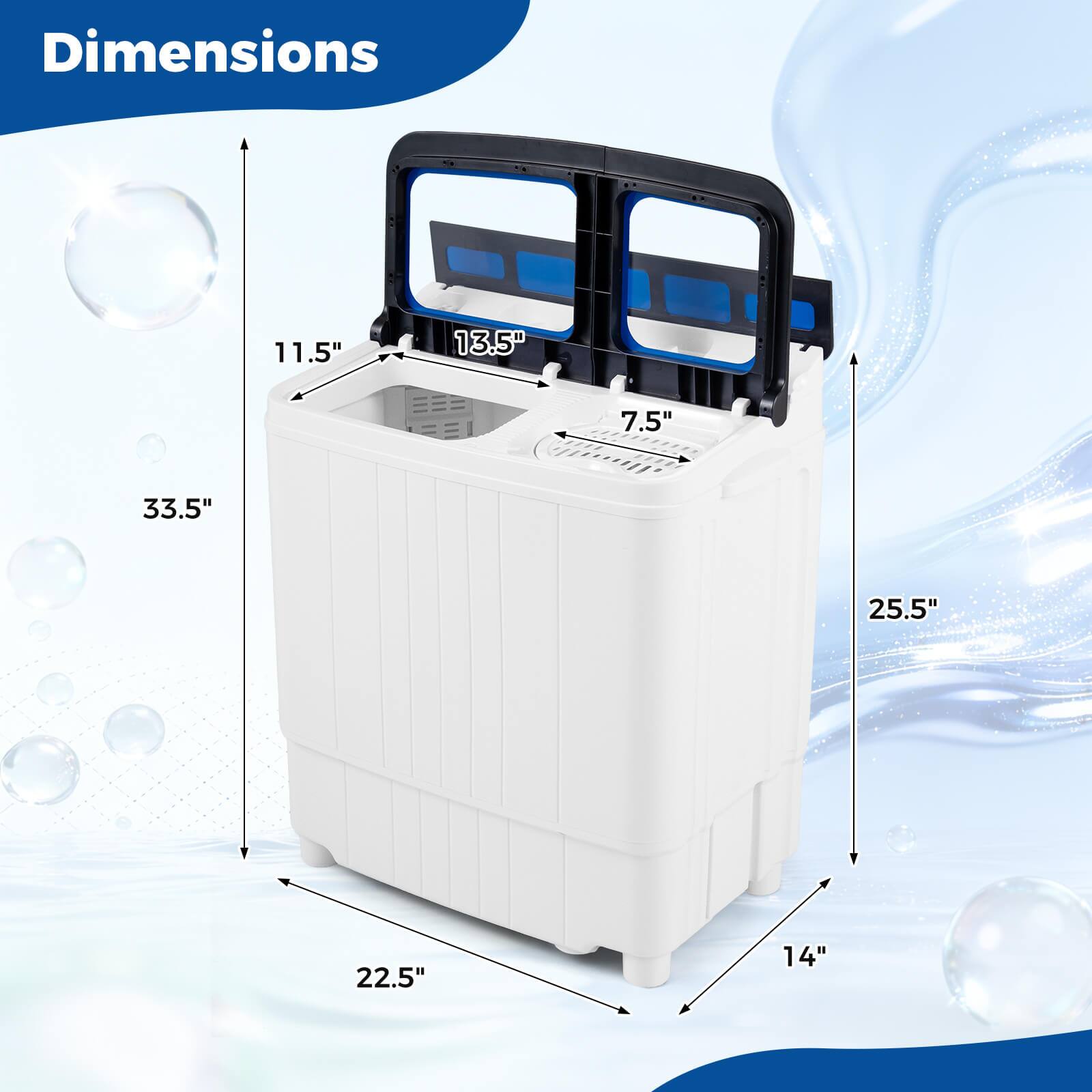 Dimensions: 11.5" x 13.5" x 7.5" x 33.5" x 25.5" x 22.5" x 14"