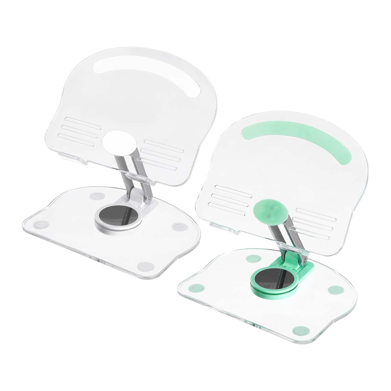 Unique Bargains - 2pcs Acrylic Tablet Stand, Adjustable Foldable Portable Clear with 360 Degree Rotating Base for Desk Home Office - Green White