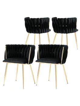Trinkets Crazed - Upholstered Velvet Dining Chairs Set Of 4, Modern Living Room Chair, Mid-Century Accent Side Chair - Black