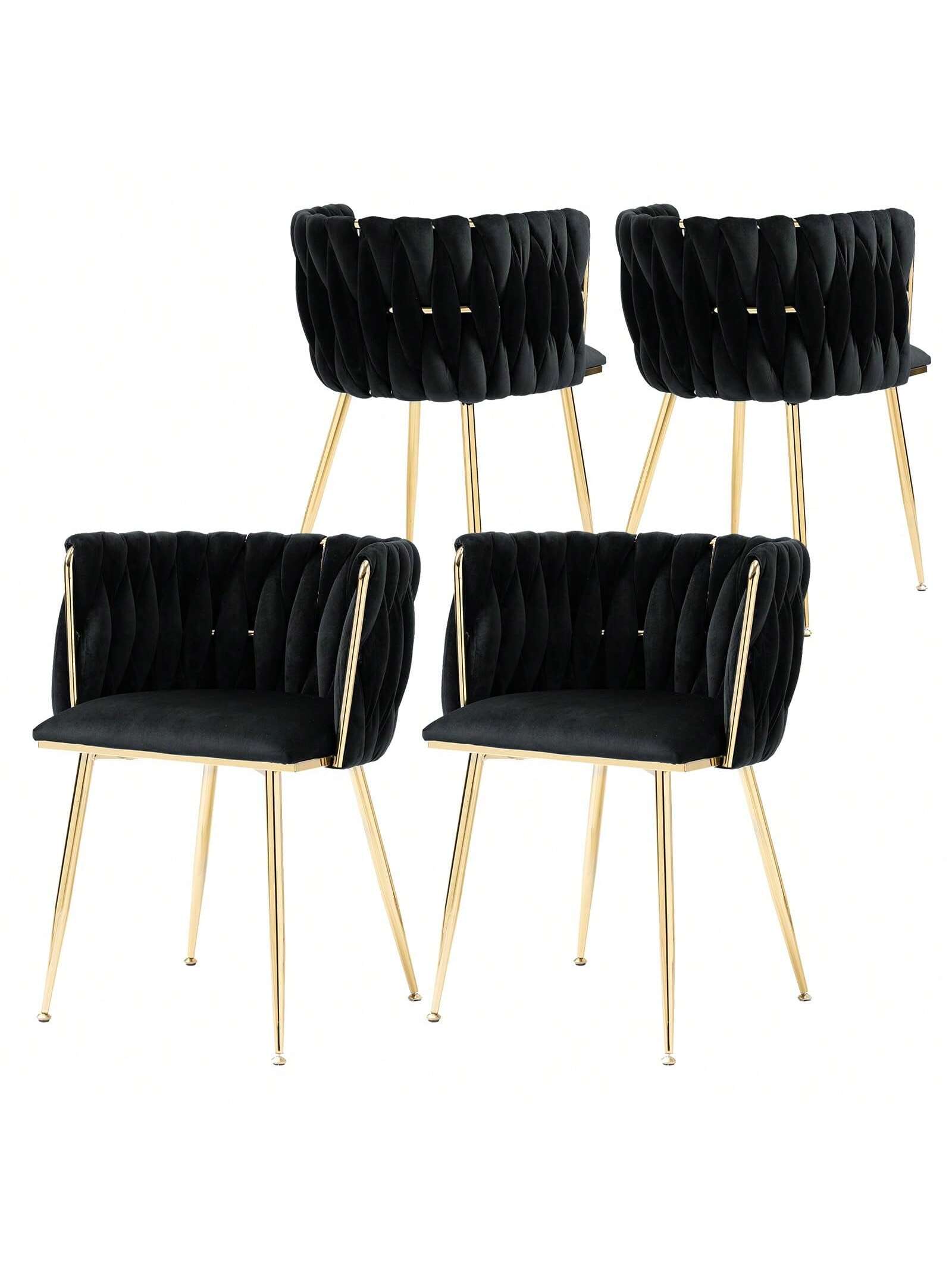 Front. Trinkets Crazed - Upholstered Velvet Dining Chairs Set Of 4, Modern Living Room Chair, Mid-Century Accent Side Chair - Black.