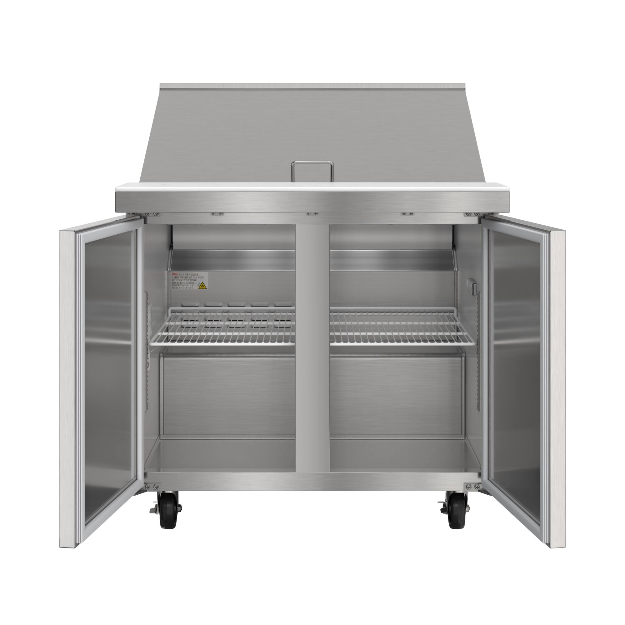 Alt View 4. Koolmore - 36 in. Commercial 2-Door Refrigerated Mega Salad and Sandwich Prep Table, 15 Pan Capacity and 11 Cu. Ft. of Storage - Stainless steel.
