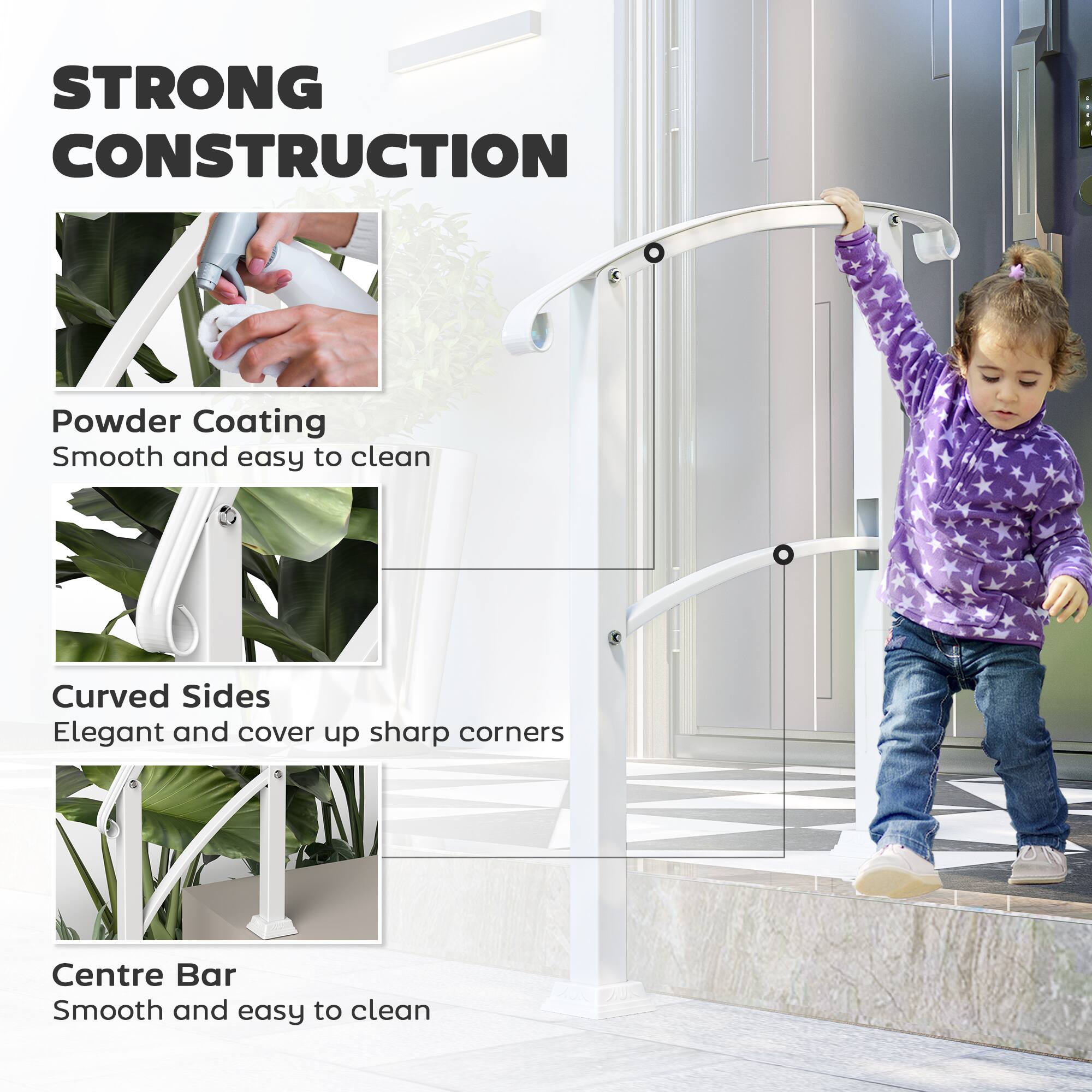STRONG CONSTRUCTION

- Powder Coating
  - Smooth and easy to clean

- Curved Sides
  - Elegant and cover up sharp corners

- Centre Bar
  - Smooth and easy to clean