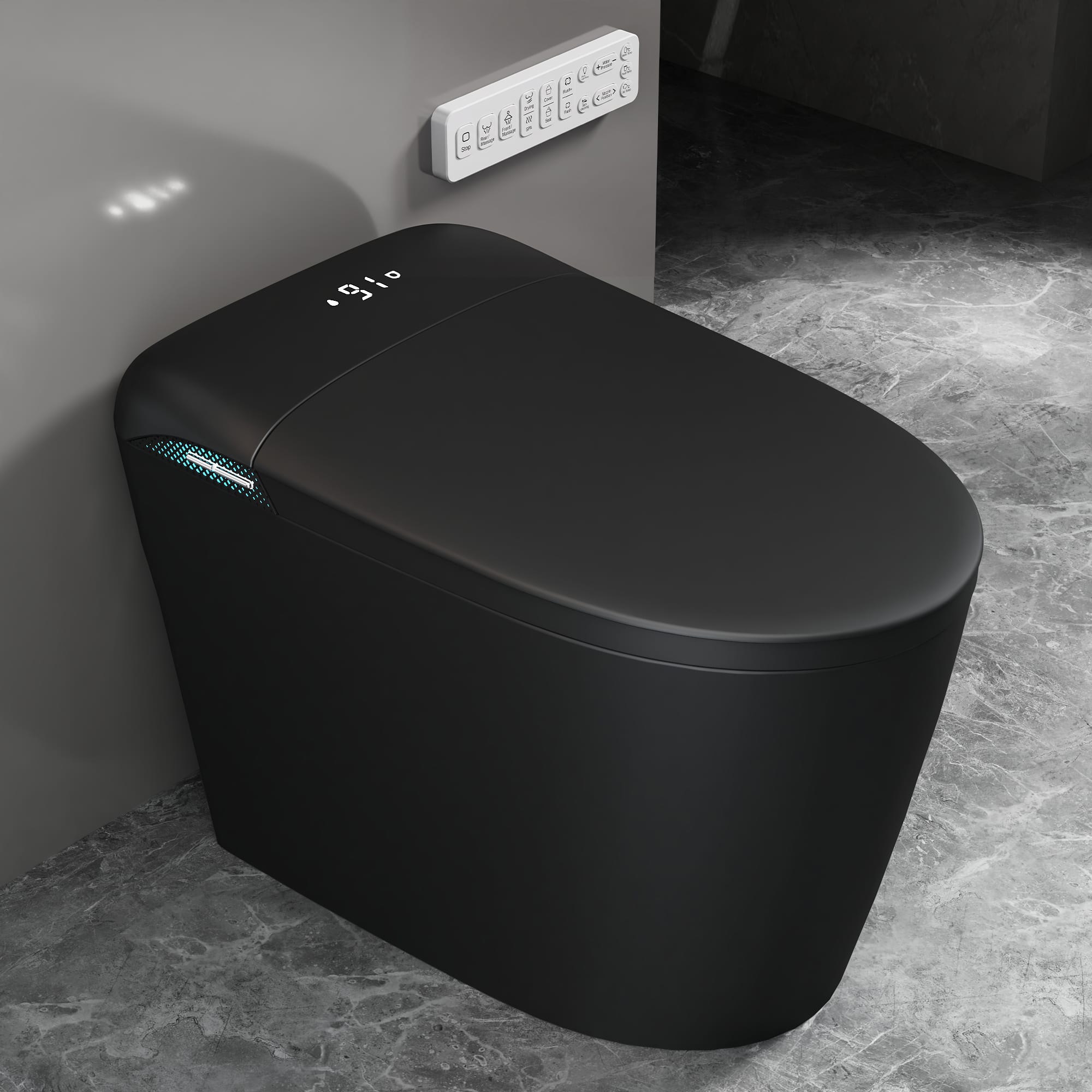 TOTTE - Smart Bidet Toilet - Auto Open/Close Seat, Tankless Instant Heating, Heated Seat, Warm Air Dryer - Black