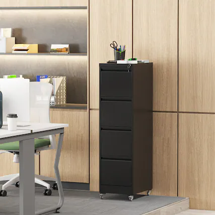 Front. Anysun - Anysun 4-Drawer Lockable Metal Filing Cabinet with Flexible Document Storage, Assembly Required - Black.