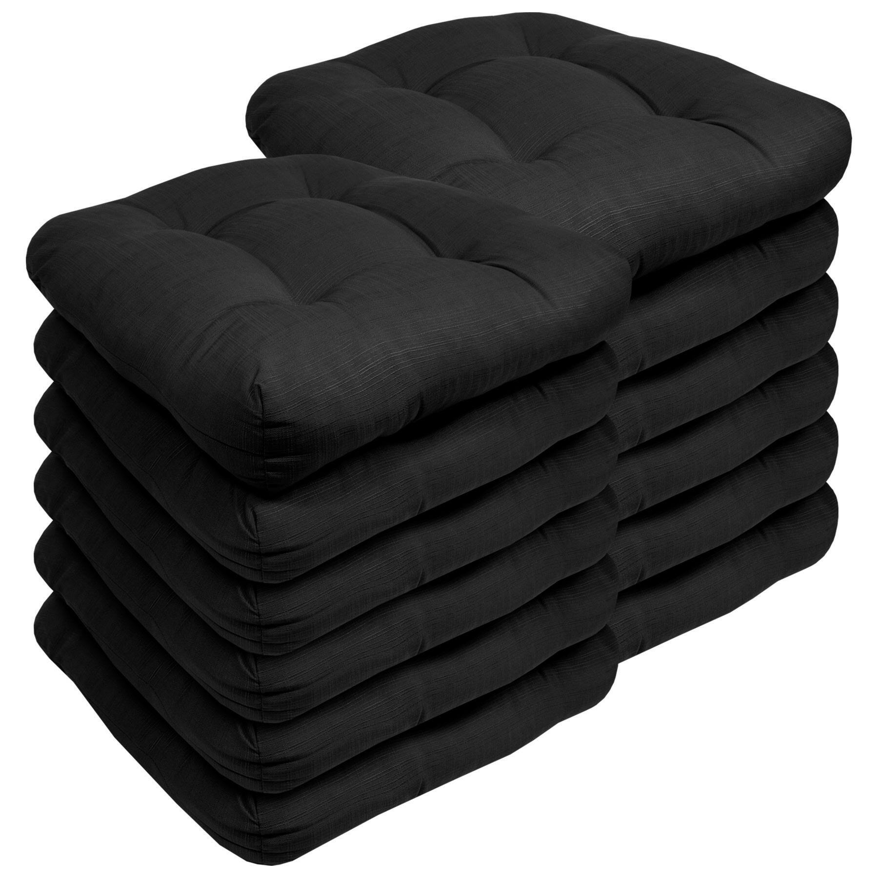 Angle. Sweet Home Collection - Patio Cushions Indoor/Outdoor Chair Pads Tufted 19" x 19", 12-Pack - Black.