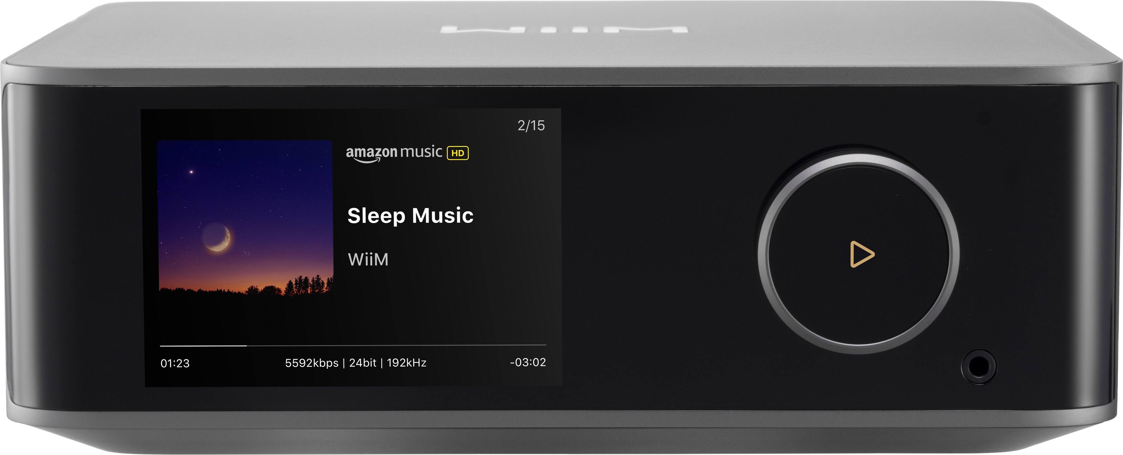Amazon Music HD  
2/15  
Sleep Music  
WiiM  
01:23  
5592kbps | 24bit | 192kHz  
-03:02