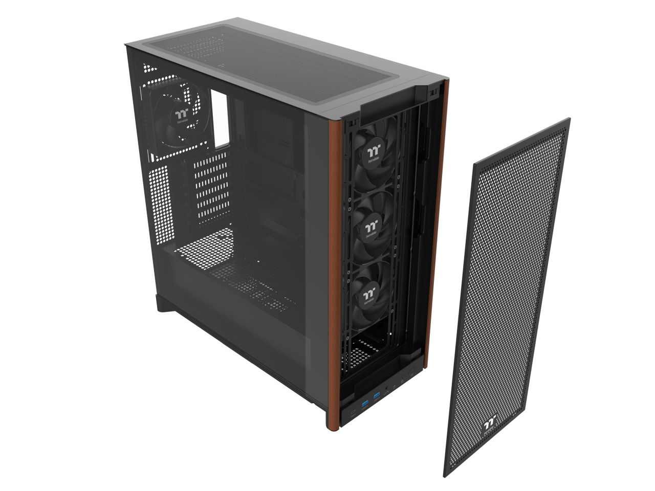 Alt View 4. Thermaltake - Thermaltake S370 WS Mid Tower - Wood Trim, 4x120mm Fans, 360mm Rad, 410mm GPU - Wood Front Trim.